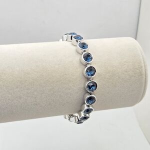 TCS Vintage Style Bezel Set Blue Crystal Tennis Bracelet Stainless Steel